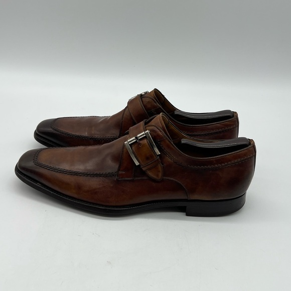 Magnanni Men’s Sz 10.5M Burnished Brown Leather Single Monk Strap Dress Shoes. - Picture 4 of 13